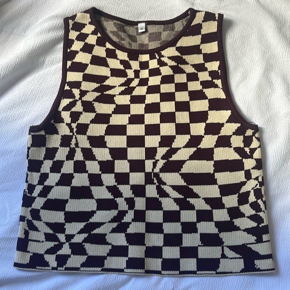 Urban Outfitters Tops - Y2K Brown and Taupe Checkered Fitted Crop Top M